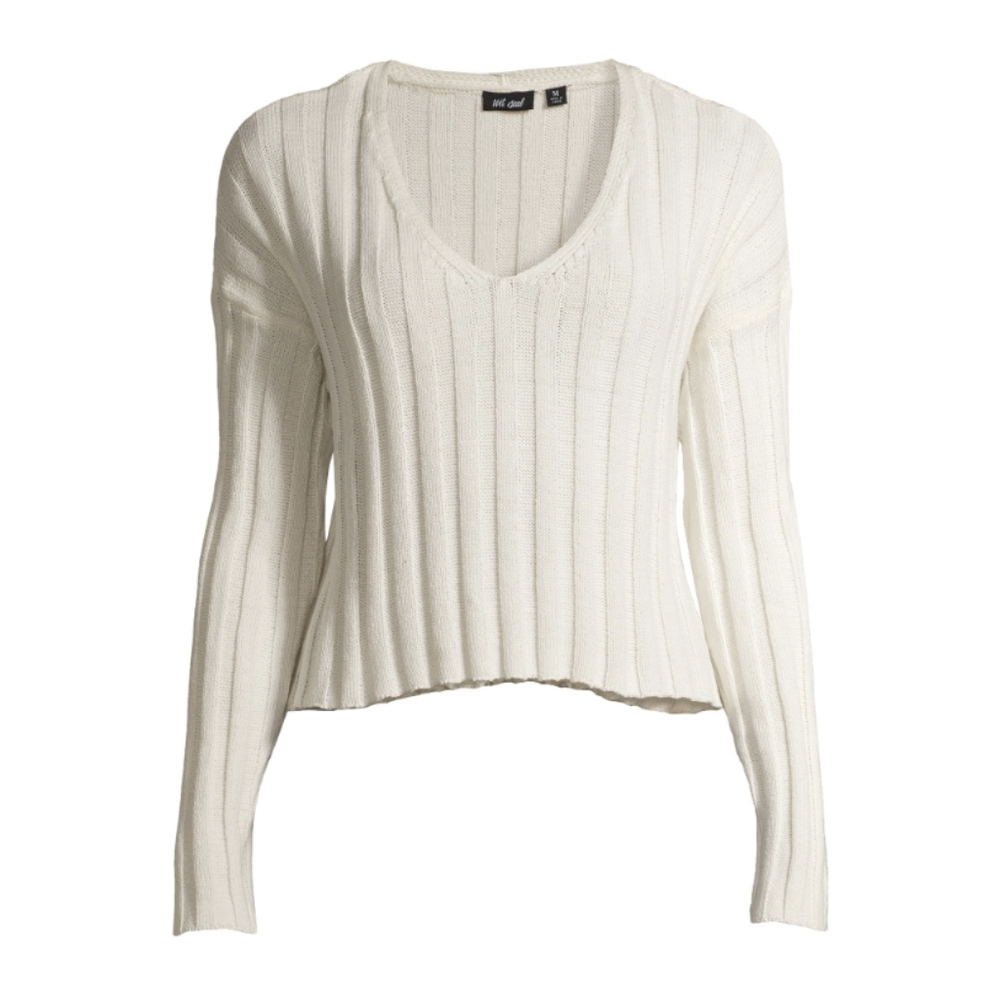 Wet Seal Egret Ribbed Cropped Cotton/Acrylic Blend V-neck Sweater 🔥Host Pick🔥 - Picture 6 of 13